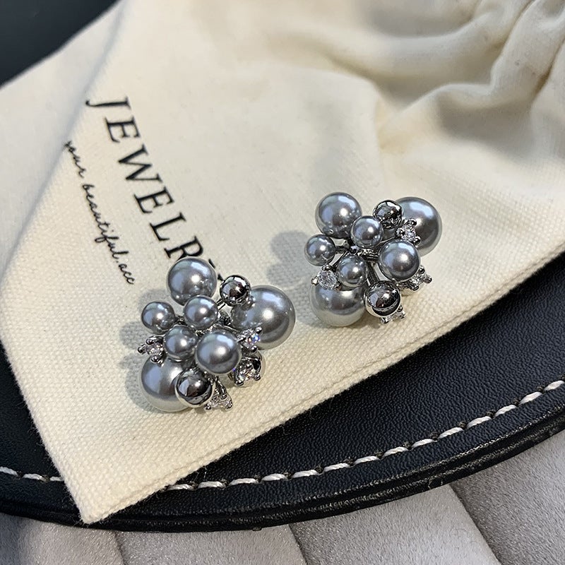 Gold Electroplated Pearl Stud Earrings with 5A Cubic Zirconia - Image 2