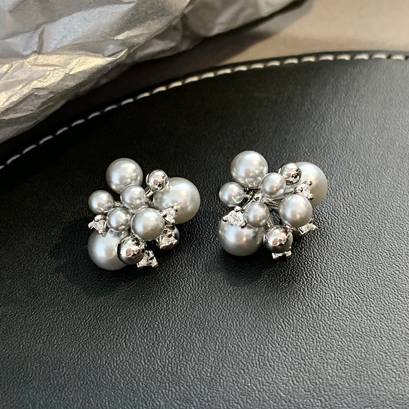 Gold Electroplated Pearl Stud Earrings with 5A Cubic Zirconia - Image 1