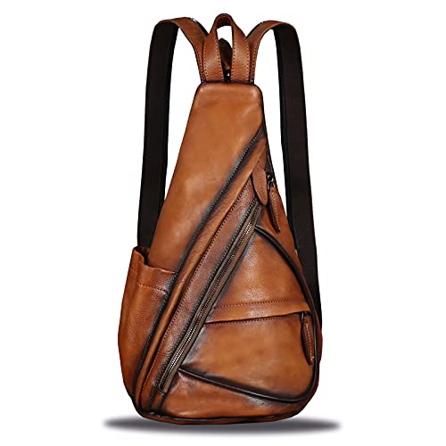 IVTG Genuine Leather Sling Bag for Men and Women Vintage Sling Backpack Shoulder Crossbody Bag Chest Bag for Ipad (Brown) - Image 2