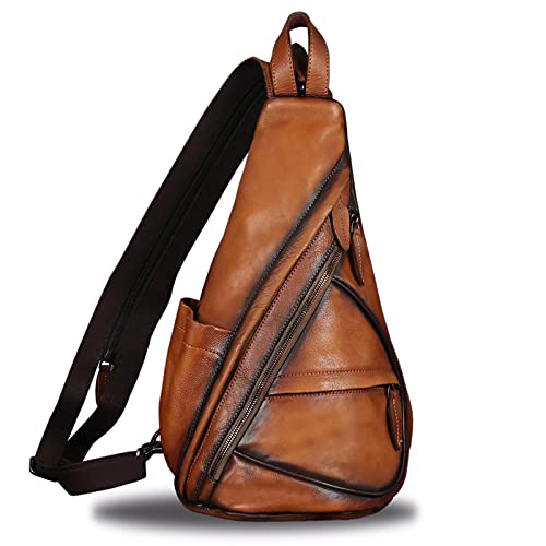 IVTG Genuine Leather Sling Bag for Men and Women Vintage Sling Backpack Shoulder Crossbody Bag Chest Bag for Ipad (Brown) - Image 1