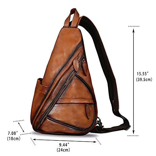 IVTG Genuine Leather Sling Bag for Men and Women Vintage Sling Backpack Shoulder Crossbody Bag Chest Bag for Ipad (Brown) - Image 5