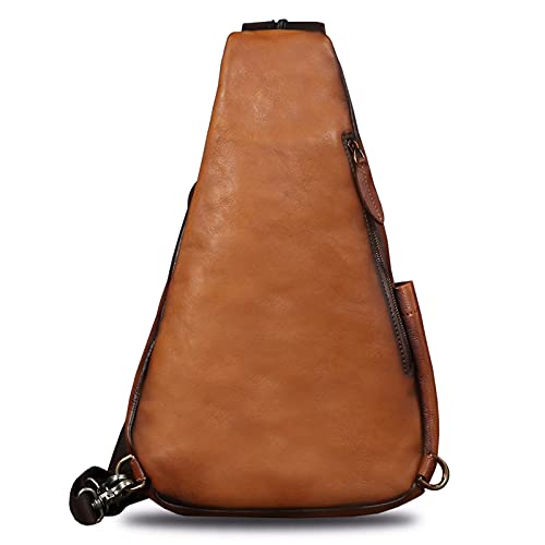 IVTG Genuine Leather Sling Bag for Men and Women Vintage Sling Backpack Shoulder Crossbody Bag Chest Bag for Ipad (Brown) - Image 3