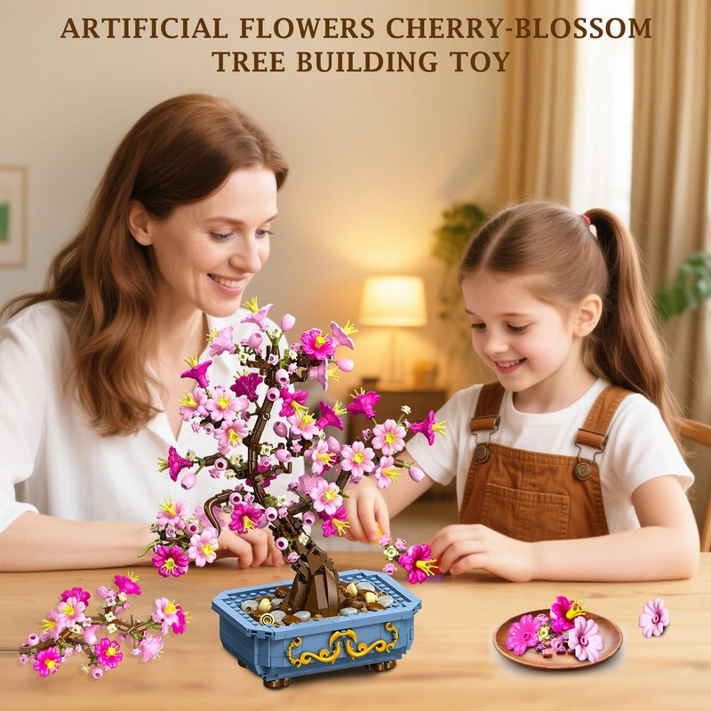 HOGOKIDS Flowers Cherry-Blossom Bonsai Building Set - 2 in 1 Artificial Bonsai Tree Plants for Home Decor & Display Cherry Botanical Building Blocks Birthday Easter Gift for Adults Teens (775PCS) - Image 3