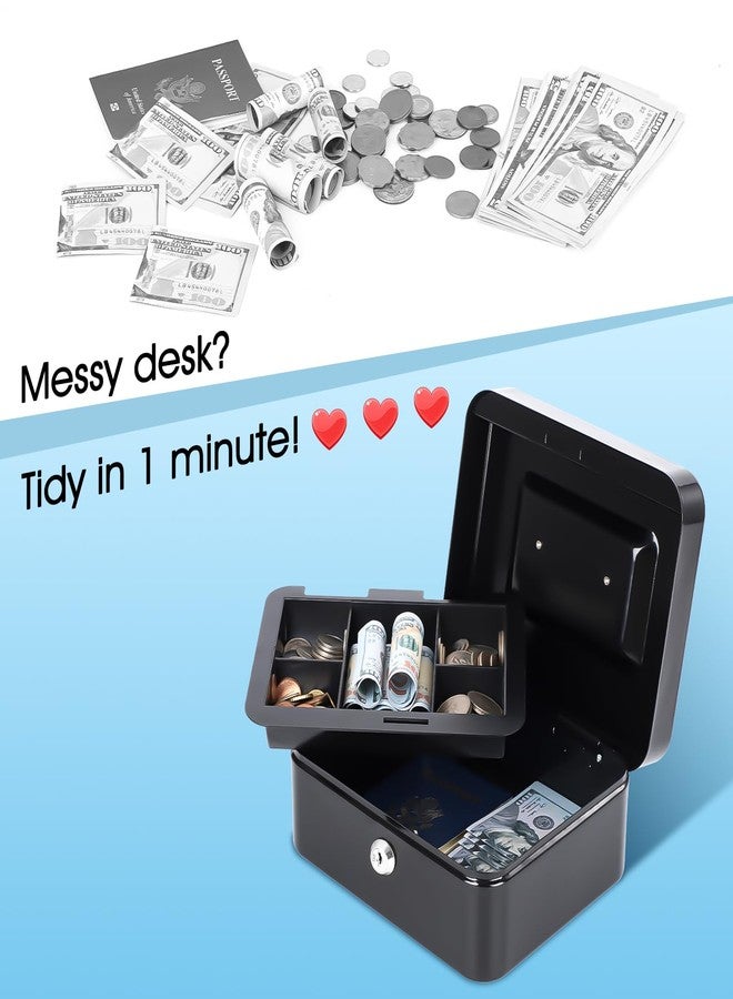 KYODOLED Metal Cash Box with Key Lock & Money Tray - Secure Safe for Home, Office & Events, Ideal for Cash, Meds & Small Items, 7.87" x 6.30" x 3.35", Black, 2PACK - Image 4