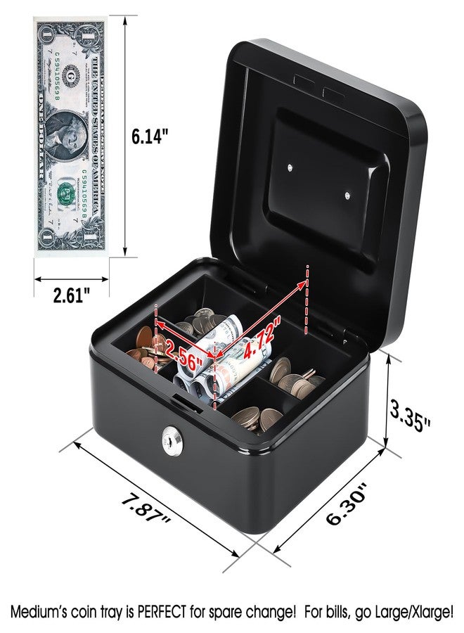 KYODOLED Metal Cash Box with Key Lock & Money Tray - Secure Safe for Home, Office & Events, Ideal for Cash, Meds & Small Items, 7.87" x 6.30" x 3.35", Black, 2PACK - Image 2