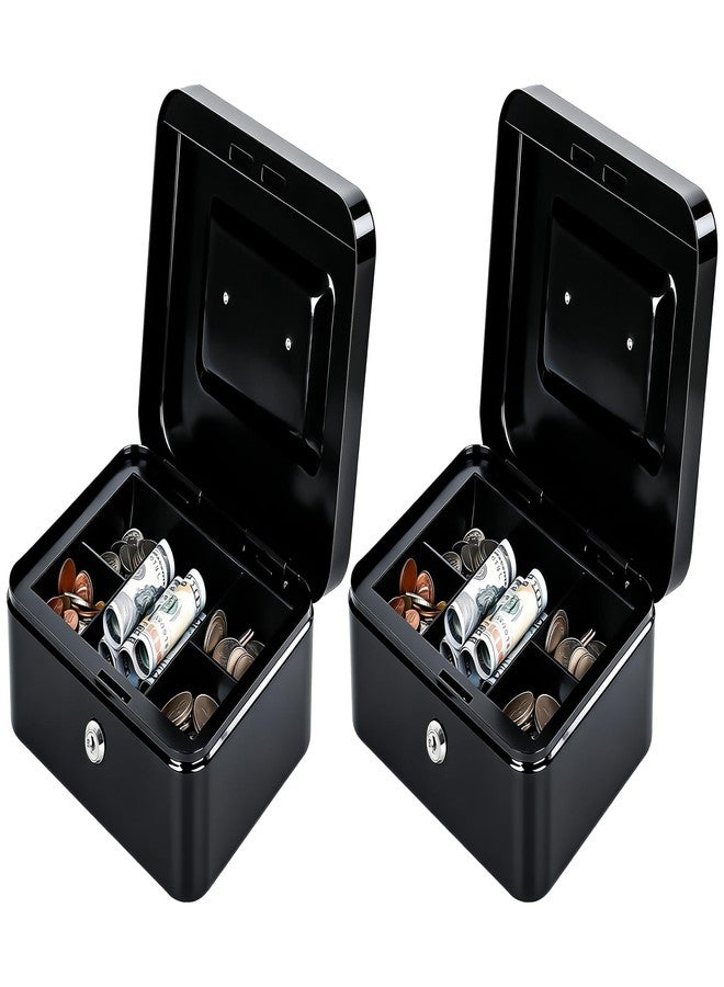 KYODOLED Metal Cash Box with Key Lock & Money Tray - Secure Safe for Home, Office & Events, Ideal for Cash, Meds & Small Items, 7.87" x 6.30" x 3.35", Black, 2PACK - Image 1