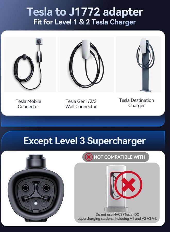 Ecogenix 2025 Ecogenix Tesla to J1772 Charging Adapter (Max 80A, 240V), NACS to J1772 Adapter, J1772 EVs Adapter, Compatible with Tesla Wall Connector/Destination/Mobile Charger (for J1772 EVs Only) Black - Image 4