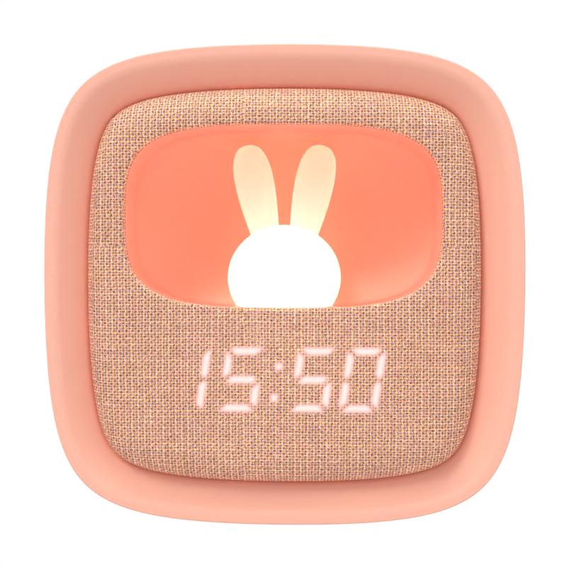 موب ساعة منبه وضوء ليلي بتصميم عصري ولون وردي، مثالية لغرفة النوم أو الأطفال، تجمع بين المنبه والضوء الليلي وسهلة الاستخدام - Image 2