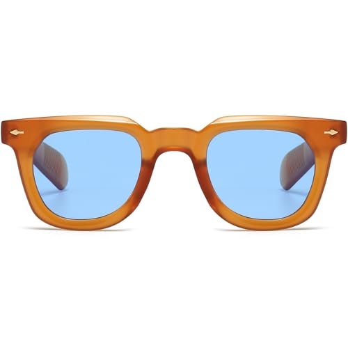 PORADAY Square Sunglasses for Women Men Trendy Thick Frame Sun Glasses Black Shades (Orange/Blue) - Image 3