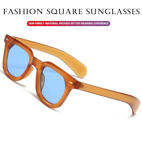PORADAY Square Sunglasses for Women Men Trendy Thick Frame Sun Glasses Black Shades (Orange/Blue) - Image 5