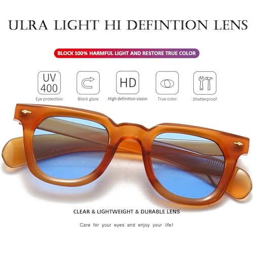 PORADAY Square Sunglasses for Women Men Trendy Thick Frame Sun Glasses Black Shades (Orange/Blue) - Image 4