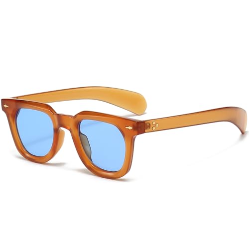 PORADAY Square Sunglasses for Women Men Trendy Thick Frame Sun Glasses Black Shades (Orange/Blue) - Image 1