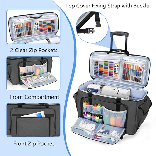 CURMIO Sewing and Embroidery Machine Carrying Case with Wheels, Rolling Embroidery Machine Tote Bag with Bottom Support Board Compatible with Brother SE600, PE535 Embroidery Machine, Gray - Image 3