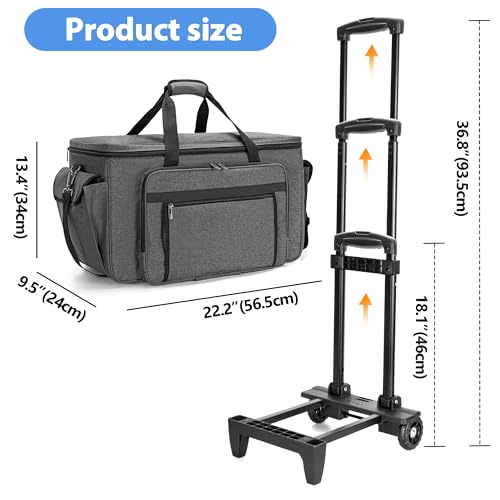 CURMIO Sewing and Embroidery Machine Carrying Case with Wheels, Rolling Embroidery Machine Tote Bag with Bottom Support Board Compatible with Brother SE600, PE535 Embroidery Machine, Gray - Image 5