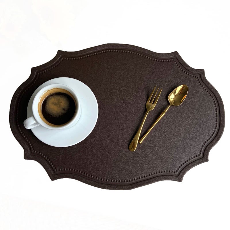 Leather Washable Placemats Brown Thick Faux Leather Heat Resistant Elliptical Shape Table MatsWaterproof NonSlip Easy to Clean Place mat for Kitchen Coffee Dining Room Table Set of 6