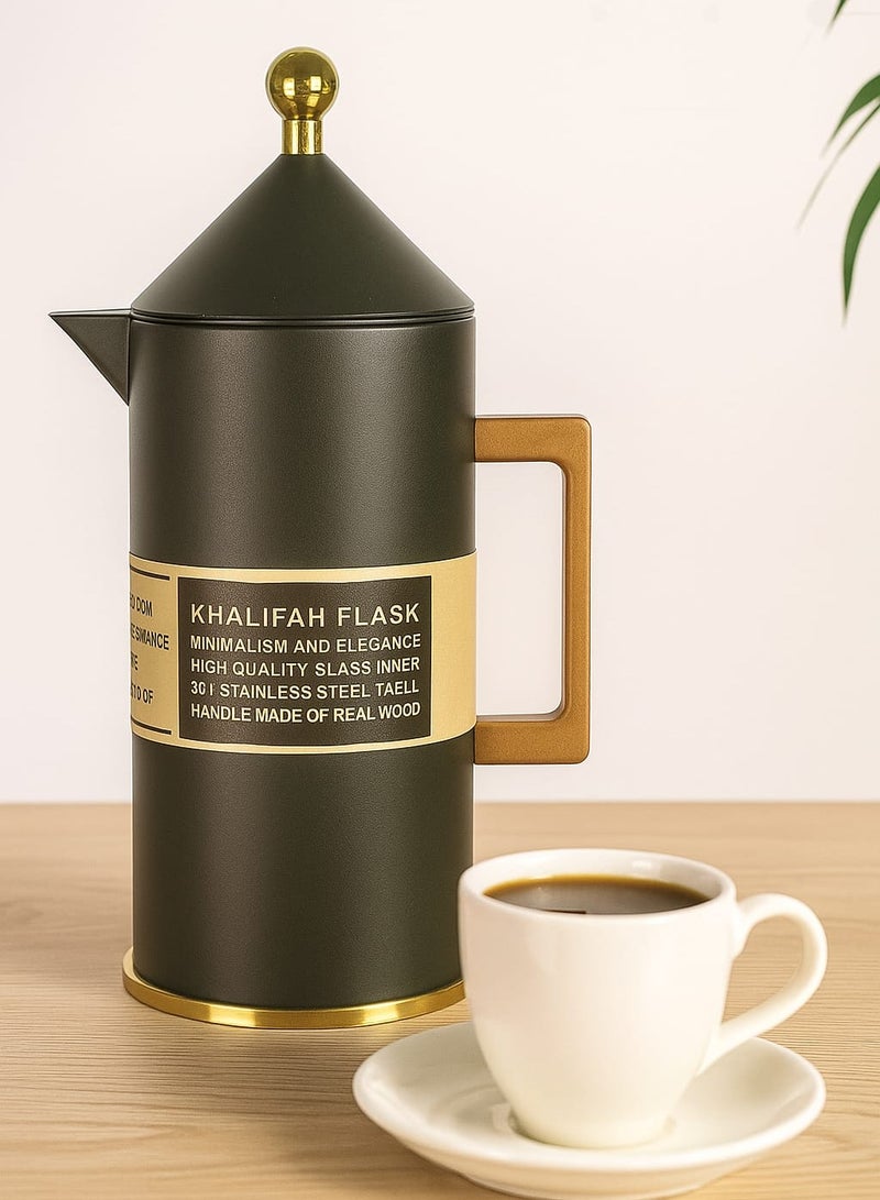 GAZELLA Stainless Steel Tea/Coffee Flask 1.0 Liter Black/Gold, 304 Stainless Steel, Borosilicate Glass & Triple Wall Vacuum. - Image 1