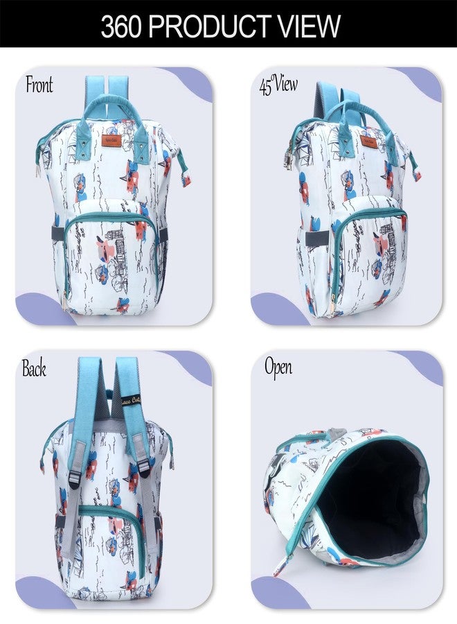 Laee cute baby Diaper Bag for Mothers | Spacious Waterproof Backpack with Multiple Pockets to Easily Organise Baby Essentials, Various Sized Pockets (white and green) - Image 4