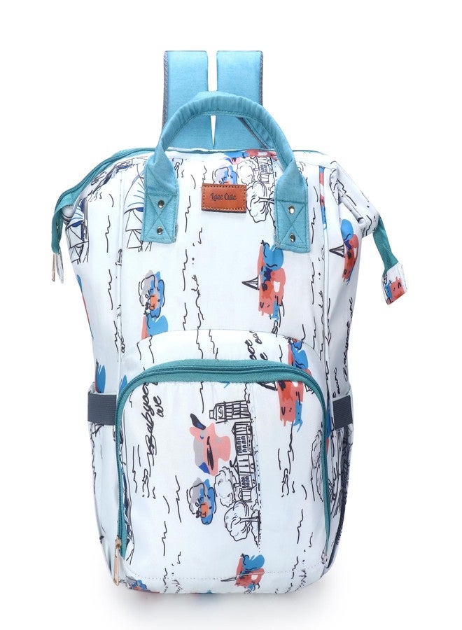 Laee cute baby Diaper Bag for Mothers | Spacious Waterproof Backpack with Multiple Pockets to Easily Organise Baby Essentials, Various Sized Pockets (white and green) - Image 1