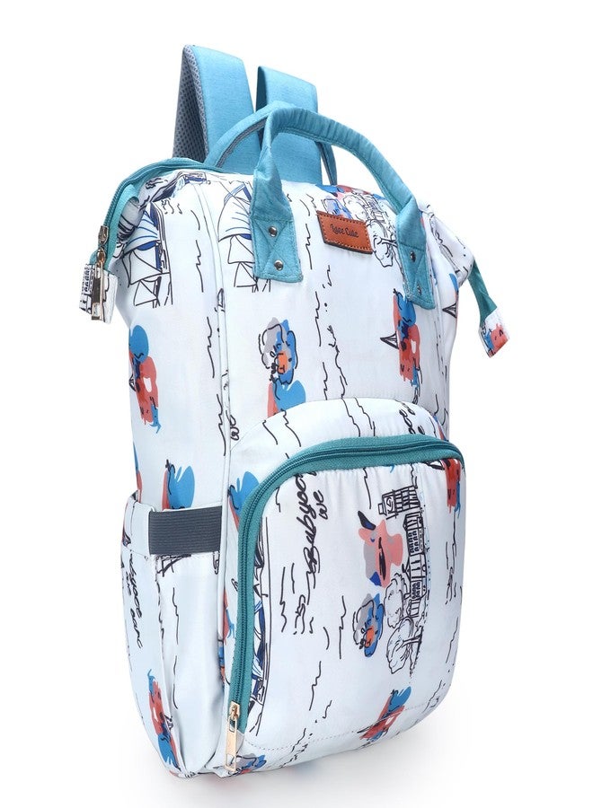 Laee cute baby Diaper Bag for Mothers | Spacious Waterproof Backpack with Multiple Pockets to Easily Organise Baby Essentials, Various Sized Pockets (white and green) - Image 2