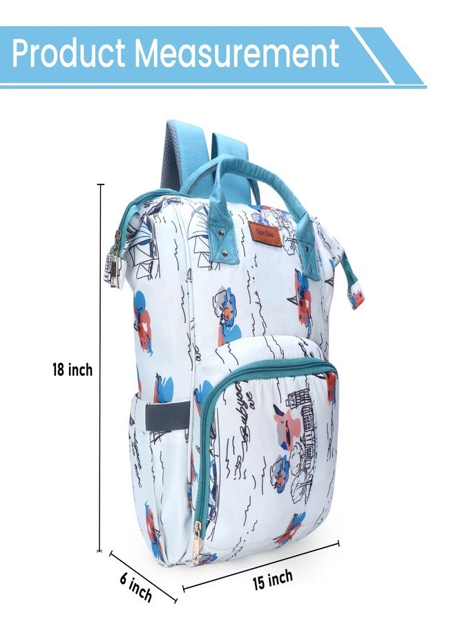 Laee cute baby Diaper Bag for Mothers | Spacious Waterproof Backpack with Multiple Pockets to Easily Organise Baby Essentials, Various Sized Pockets (white and green) - Image 3