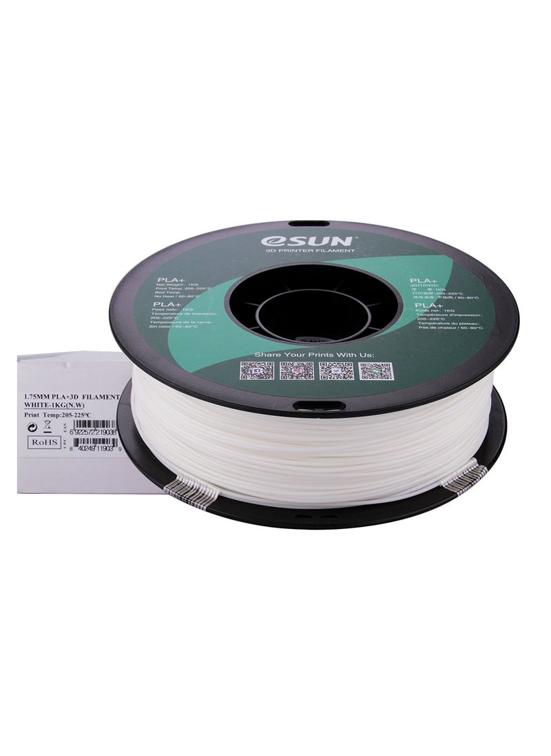 eSUN - Esun 3D Printer Filament PLA+ 1.75 mm Dimensional Accuracy +/- 0.05 mm 1 Kg (2.2 lbs) Spool 3D Printing Material for 3D Printers – White - Image 1
