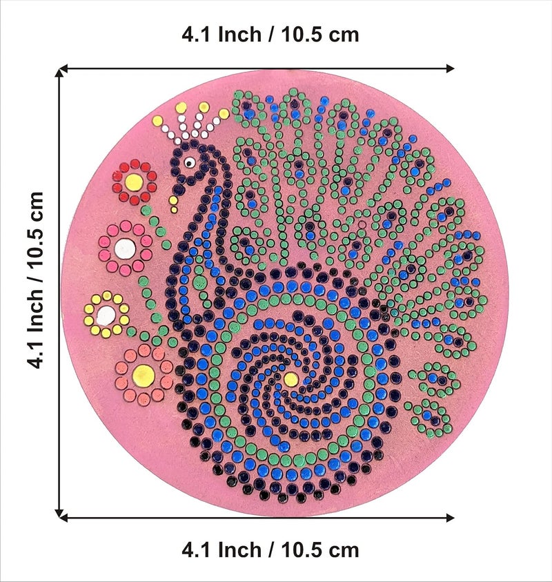 StepsToDo Wooden Dot Mandalas Paint Kit F. Tea Coaster Set. Mandal Art. Set of 6 of Wooden Circular Base of 4 inch. with Wooden Case. Dot Tools, Acrylic Colours, Brush and Paiting Dish - Image 5