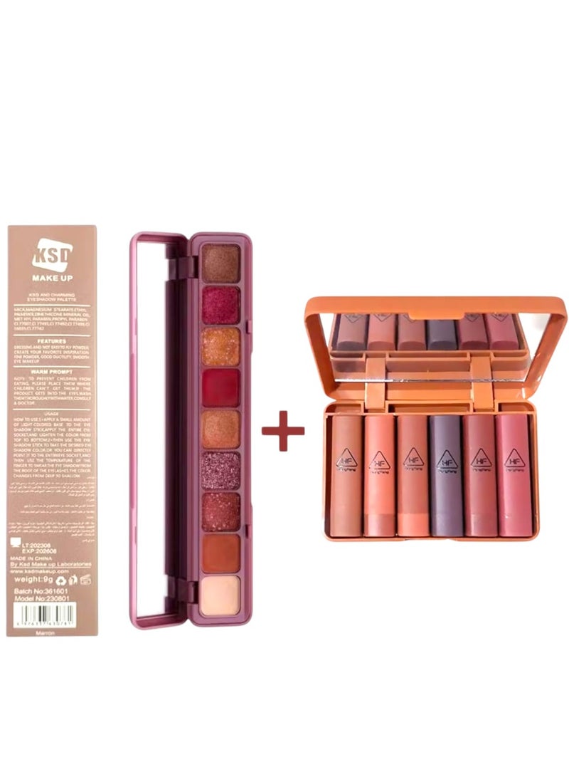 Heng Fang 9-Color Eyeshadow Palette with 6-Piece Multi-Color Lipstick - Image 1