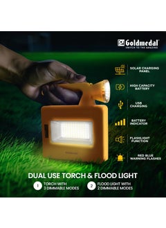 GOLD MEDAL Goldmedal Trippo 10W LED IP54 Protection Solar Rechargeable Flood with Torch Cool Daylight 6500K Red Blue Pack of 1 Three Modes Lighting 750 Lumens Monocrystalline Solar Panel  - Image 5