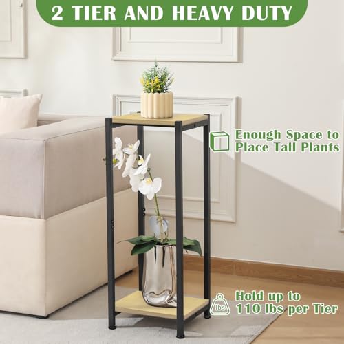 Dipion Tall Plant Stand Indoor,31 Inch Plants Stands,2 Tier Metal Plant Stand with Heavy Duty Wood,Yellow Oak and Black - Image 4