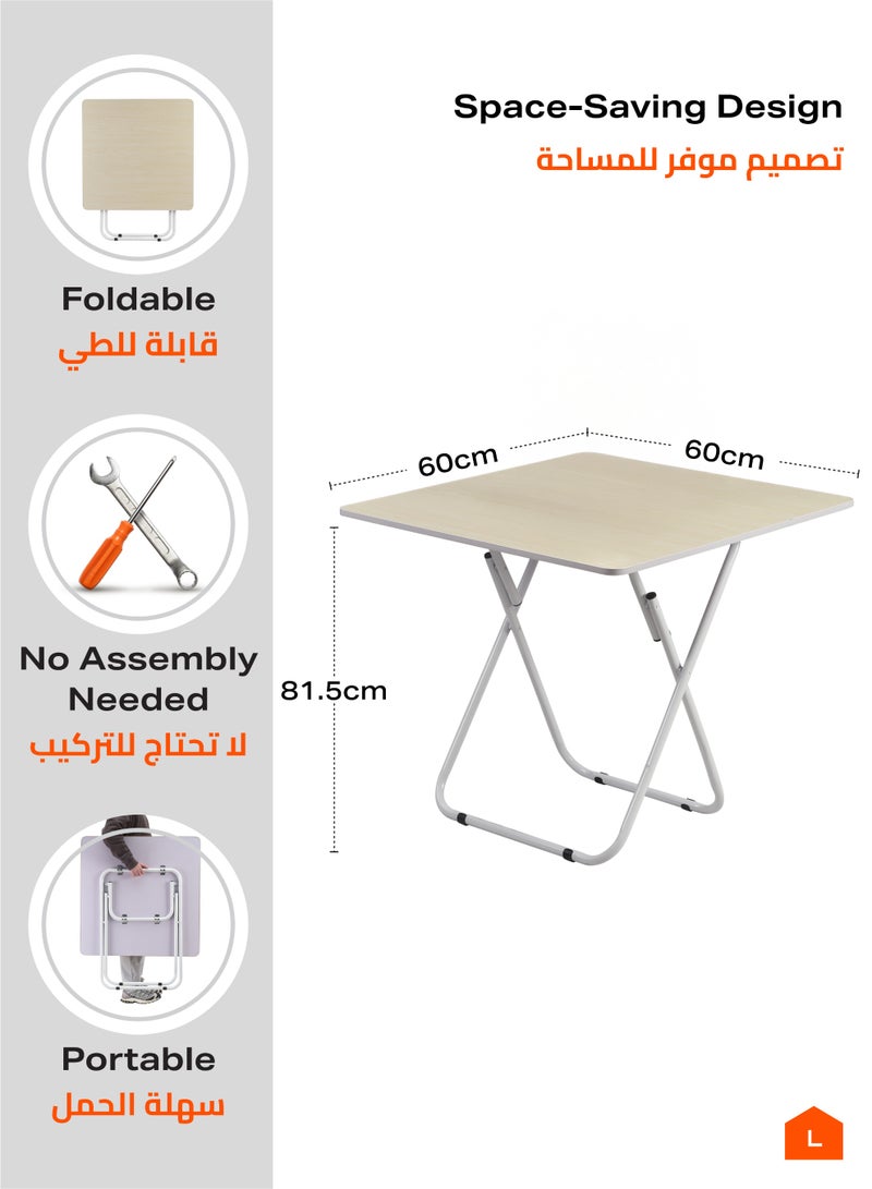 لوازم طاولة مربعة قابلة للطي - 60×60×81.5 سم، أبيض - طاولة عملية وقابلة للحمل بتصميم متين وسطح سهل التنظيف مع إطار حديدي - مثالية للمساحات الصغيرة، غرف المعيشة، والاستخدام الخارجي - Image 2