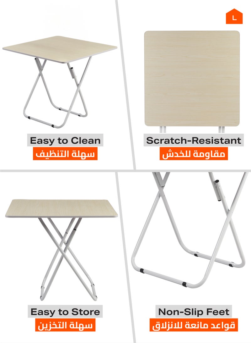 لوازم طاولة مربعة قابلة للطي - 60×60×81.5 سم، أبيض - طاولة عملية وقابلة للحمل بتصميم متين وسطح سهل التنظيف مع إطار حديدي - مثالية للمساحات الصغيرة، غرف المعيشة، والاستخدام الخارجي - Image 4