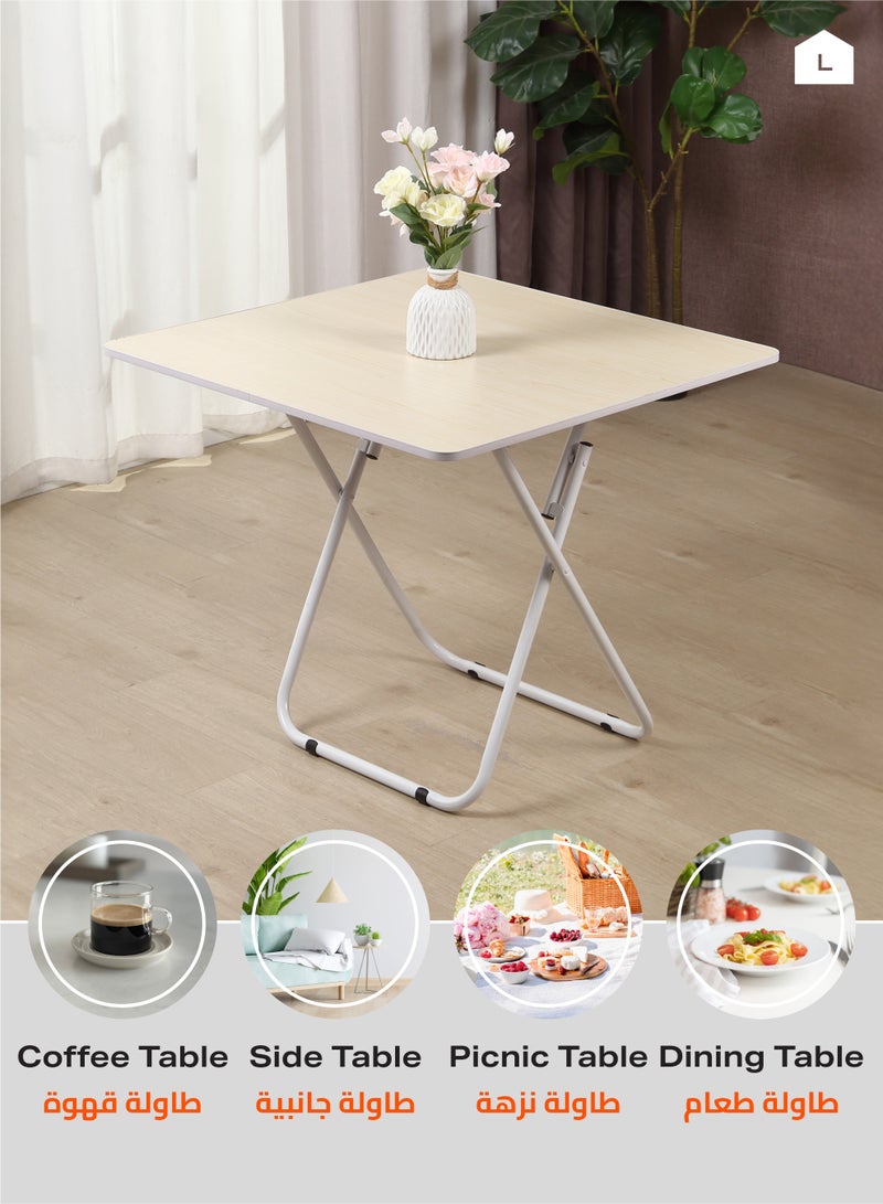 لوازم طاولة مربعة قابلة للطي - 60×60×81.5 سم، أبيض - طاولة عملية وقابلة للحمل بتصميم متين وسطح سهل التنظيف مع إطار حديدي - مثالية للمساحات الصغيرة، غرف المعيشة، والاستخدام الخارجي - Image 5