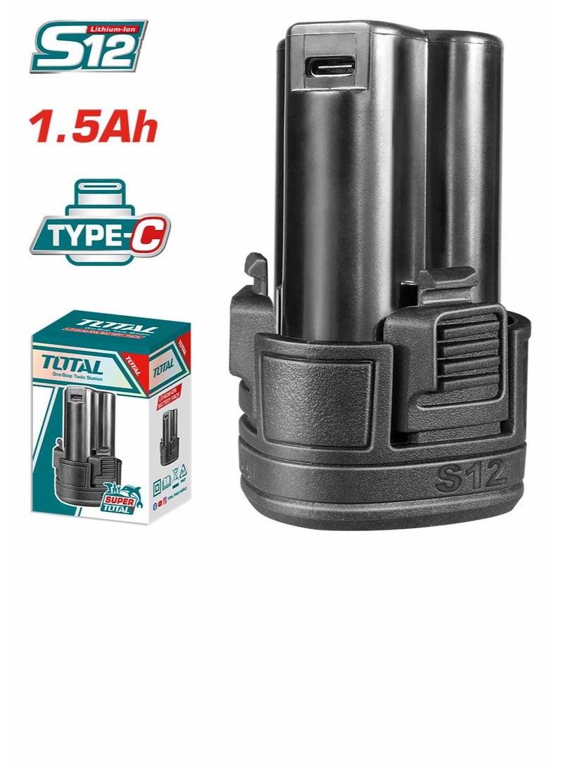 TOTAL Total 12V Lithium-Ion Rechargeable Battery 1.5Ah with USB Type-C Charging Port – Compatible with S12 Multi-Tools – Convenient and Reliable Power Supply  - Image 1