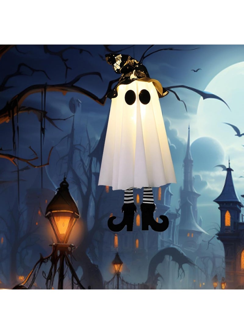 Halloween Hanging Ghosts, Halloween Decorations Outdoor Hanging Ghosts with Witch Hat,Glowing Ghost Witch Hat Lights, Halloween Ghost Decor for Yard Patio Garden Tree Outside - Image 1