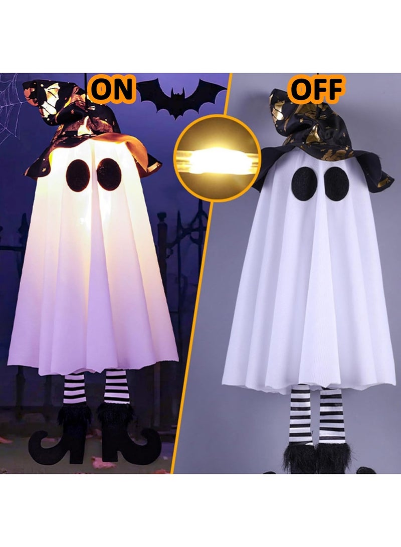 Halloween Hanging Ghosts, Halloween Decorations Outdoor Hanging Ghosts with Witch Hat,Glowing Ghost Witch Hat Lights, Halloween Ghost Decor for Yard Patio Garden Tree Outside - Image 4