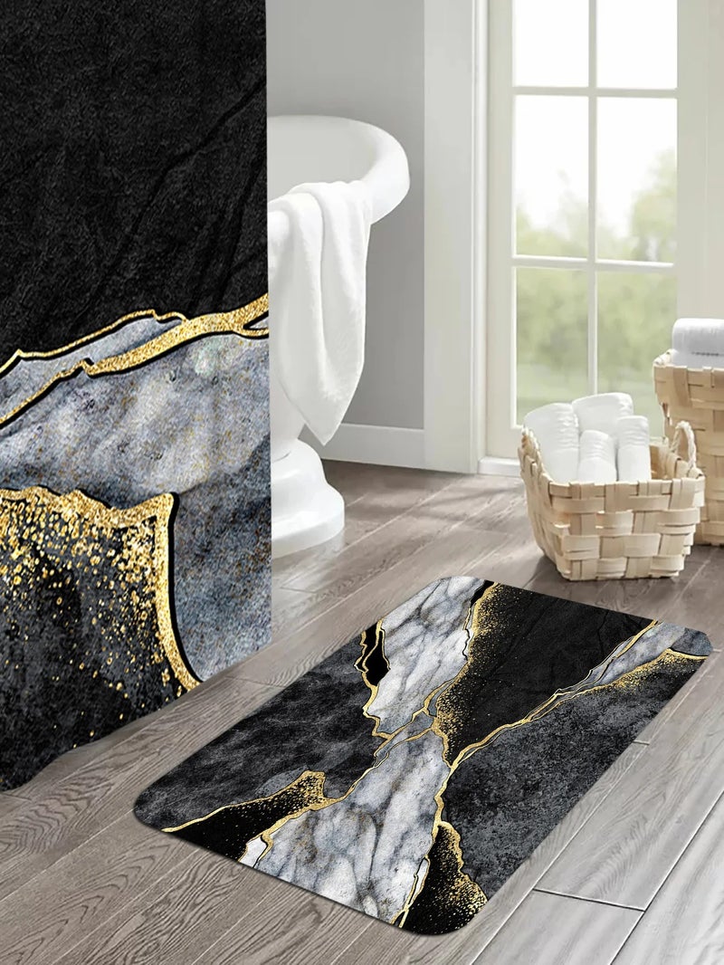 Y&D CF BS213 Sell Well Luxury Hotel Marbling Waterproof Shower Curtain  Bathroom Shower Curtain With Matching Bath Mat 4pcs - Image 4