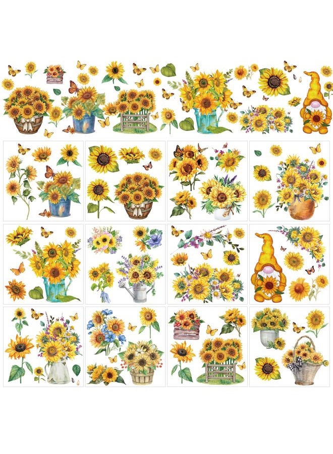 Wxiben Sunflower Rub on Transfers for Crafts - 12 Sheets Floral Butterfly Rub on Transfers for Furniture Gnome Flower Rub on Transfer Decal Stickers for Wood DIY Craft Scrapbooking Office Home Decor - Image 1