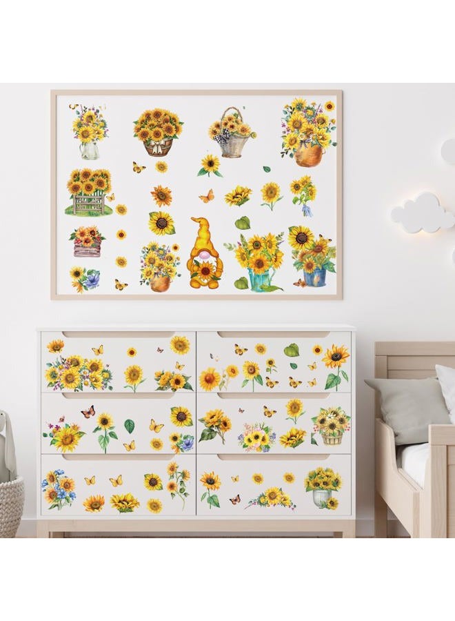Wxiben Sunflower Rub on Transfers for Crafts - 12 Sheets Floral Butterfly Rub on Transfers for Furniture Gnome Flower Rub on Transfer Decal Stickers for Wood DIY Craft Scrapbooking Office Home Decor - Image 5