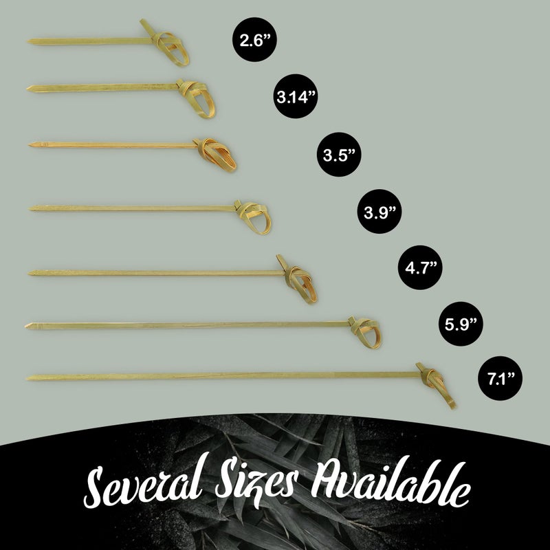 BambooMN 5.9" Bamboo Green Knot Food and Cocktail Skewer Picks - 100 Pieces - Image 3