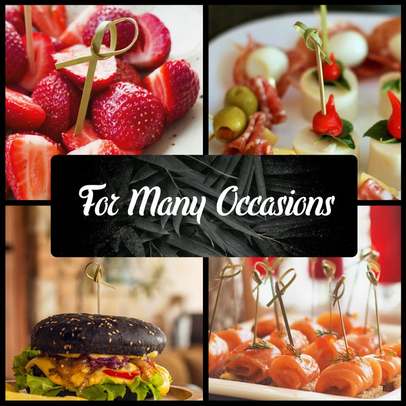 BambooMN 5.9" Bamboo Green Knot Food and Cocktail Skewer Picks - 100 Pieces - Image 2