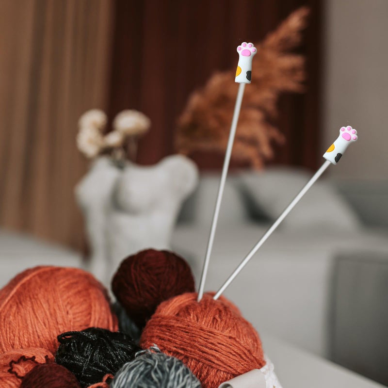 SPANSEE 6 PCS Stitch Stoppers for Small Knitting Needles, Knitting Accessories fit Sizes US 2.5-11 (3mm-8mm) Needles, Knitting Point Protectors, Knitting Needle Caps, Cat Paw Knitting Needle Stoppers - Image 5