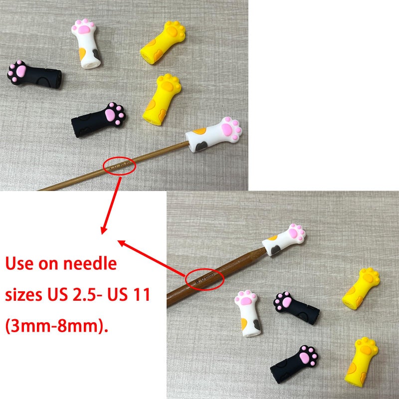SPANSEE 6 PCS Stitch Stoppers for Small Knitting Needles, Knitting Accessories fit Sizes US 2.5-11 (3mm-8mm) Needles, Knitting Point Protectors, Knitting Needle Caps, Cat Paw Knitting Needle Stoppers - Image 3