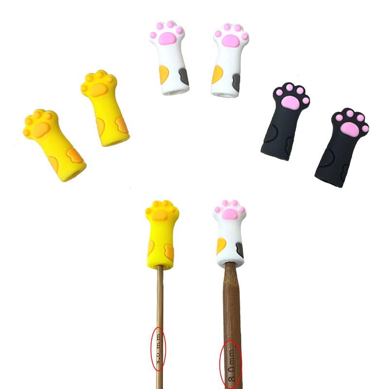 SPANSEE 6 PCS Stitch Stoppers for Small Knitting Needles, Knitting Accessories fit Sizes US 2.5-11 (3mm-8mm) Needles, Knitting Point Protectors, Knitting Needle Caps, Cat Paw Knitting Needle Stoppers - Image 1