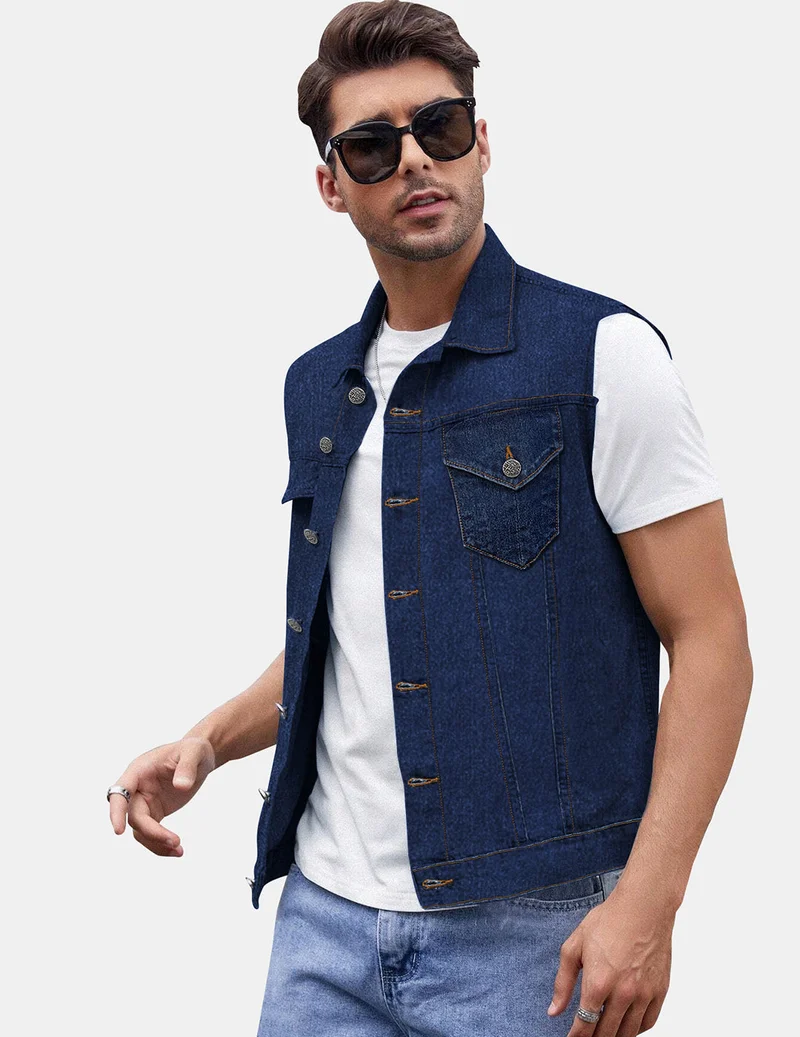 Urbano Fashion  Urbano Fashion Men's Blue Regular Fit Washed Sleeveless Denim Jacket for Men | Best Price UAE