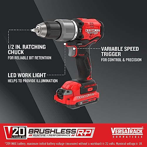 CRAFTSMAN V20 Cordless Hammer Drill Kit, 1/2 inch, 2 Batteries and Charger Included (CMCD732D2) - Image 5