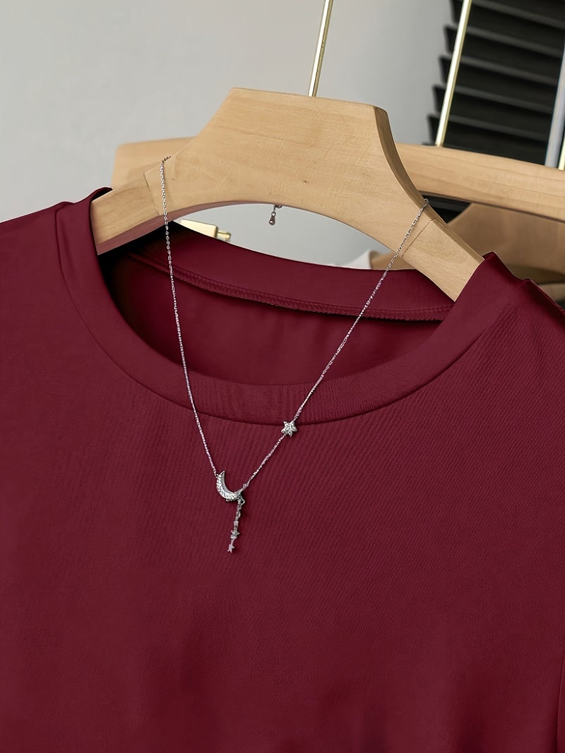 Women's Fashion Casual T - Shirt Three - Piece Set - Wine Red + Flower Gray + Black / S - Image 3