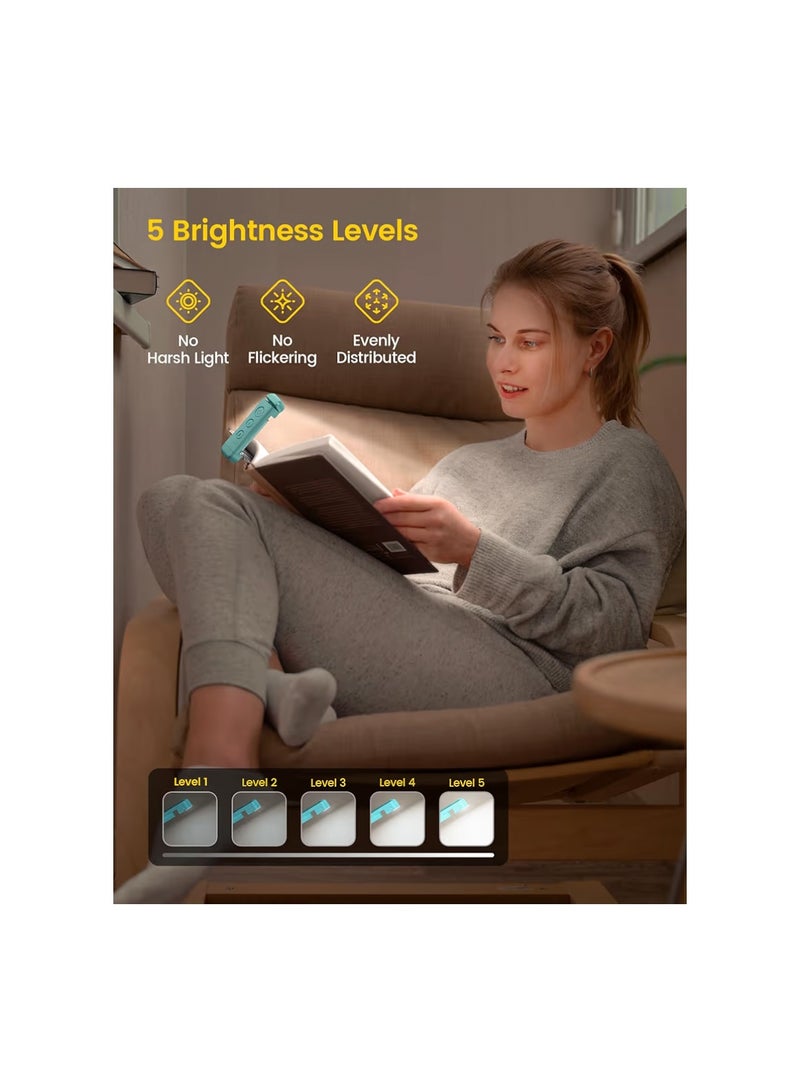 Glocusent USB Rechargeable Book Light for Reading in Bed, Portable Clip-on LED Reading Light, 3 Amber Colors & 5 Brightness Dimmable, Compact & Long Lasting, Perfect for Book Lovers, Kids（Blue） - Image 2