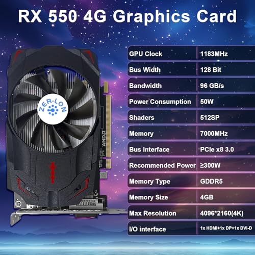 ZER-LON ZERLON Radeon RX 550 4GB Graphics Card GDDR5 128 Bit PCIE 30 Computer Gaming Gpu 1183MHz Video Card with HDMIDPDVI Ports Support 4K - Image 3