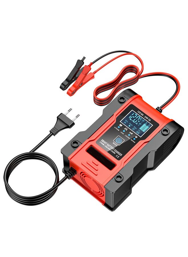 AL RAID Car Battery Charger, Lithium Battery Charger, 12V/12A 24V/6A Intelligent Automatic Battery Charger/Maintainer with Pulse Repair Function for Lithium/Lead-Acid/LiFePO4 Batteries - Image 1