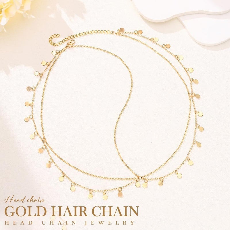 HZYH Sequins Boho Head Chain, Jewelry Gold Hair Chain, Prom Festival Costume Headband Hair Accessories For Women - Image 2